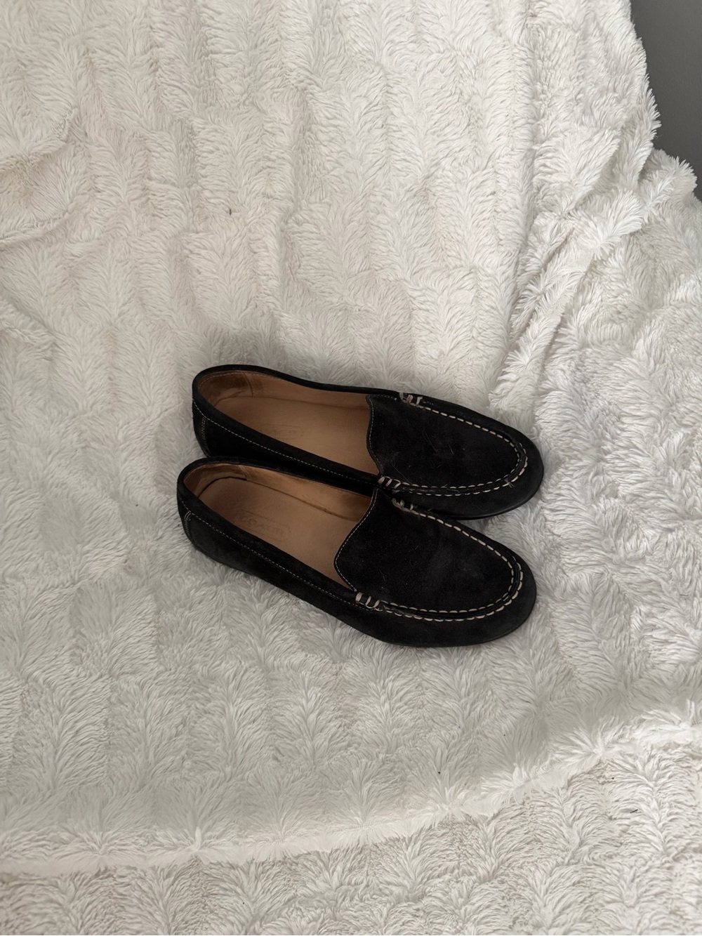 Coach Black Suede Slip-On Loafers with Contrast Stitching